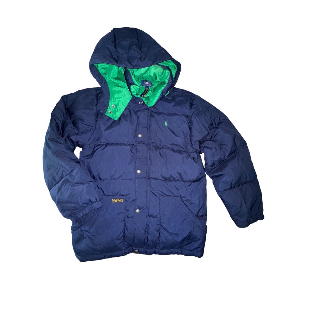 Polo Ralph‎ Lauren Down Puffer Jacket Boys Large Blue Green Red Pony Insulated